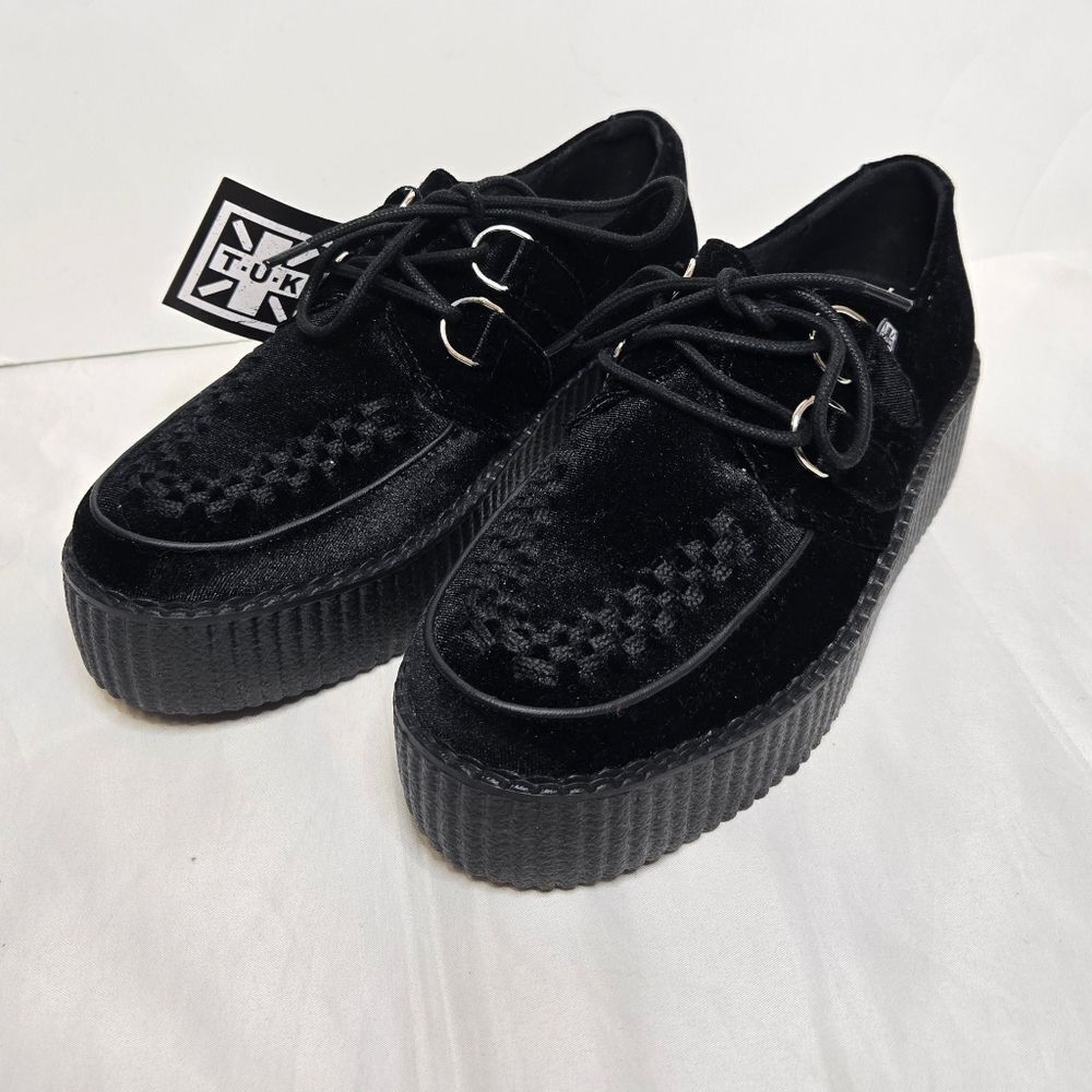 NEW TUK black velvet viva mondo platform vegan creeper unisex size M7/W9 EU 40